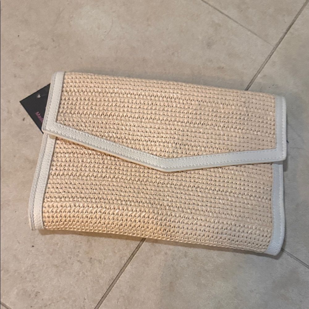Multiwear Beige Woven Clutch with Chain Strap BRAND NEW